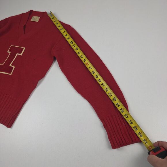 Vintage East-Tenn Award Sweater Small Red V Neck Varsity Letterman Orlon - Picture 8 of 10